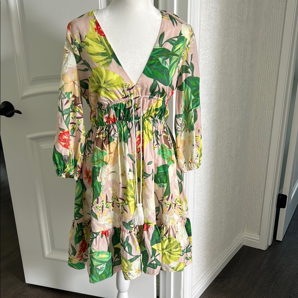 ANTONIO MELANI Floral Midi Dress - Green and Yellow